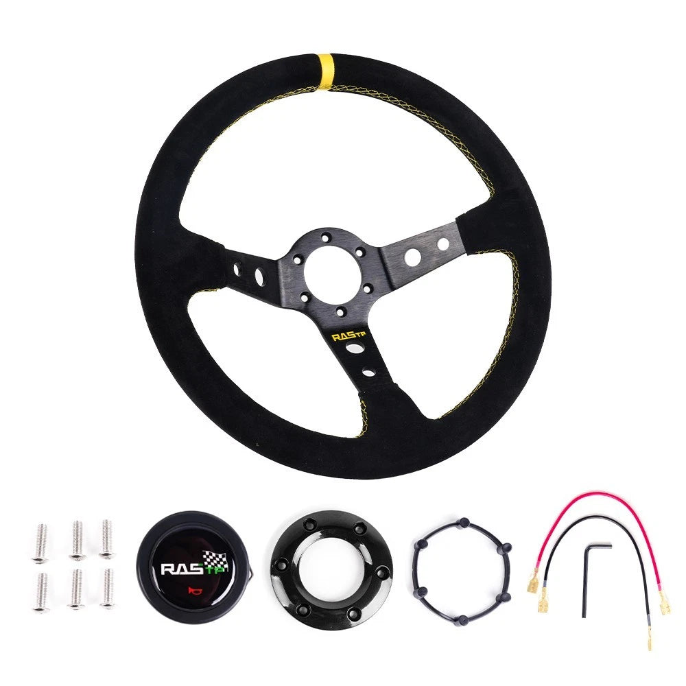345mm Deep Dish Racing Suede Steering Wheel with Quick Release Adapter