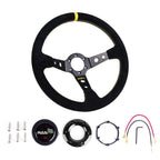 345mm Deep Dish Racing Suede Steering Wheel with Quick Release Adapter
