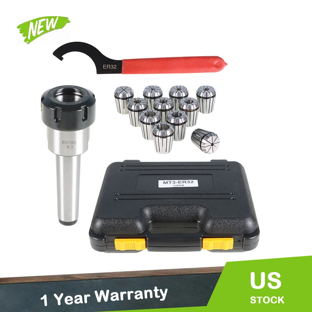11PC ER32 Collet Set with Shank for Milling Machine MT3