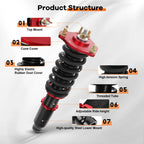 Coilovers for Honda Prelude (1992–2001) Adjustable Height Red Kits