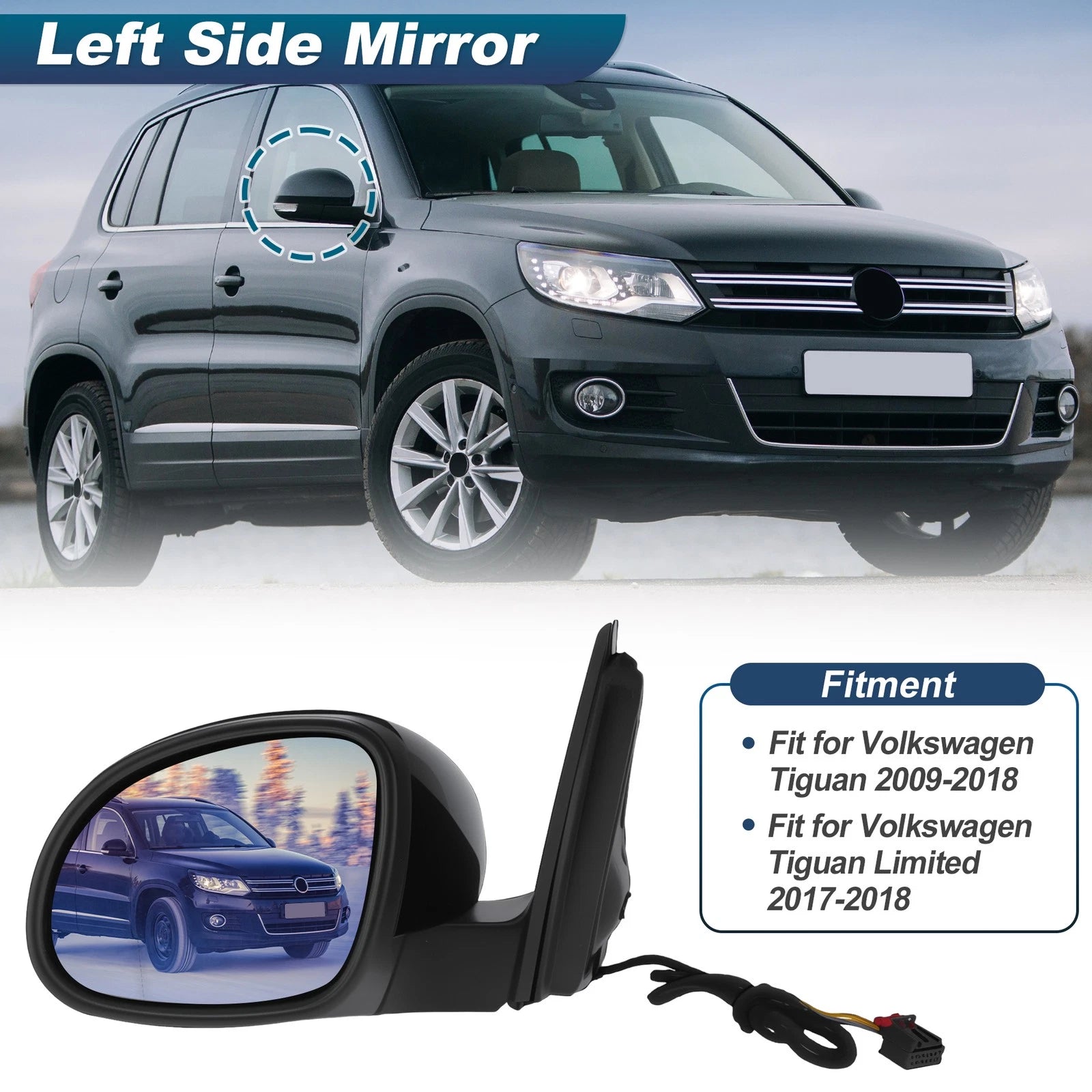 Left Side Mirror Assembly for Volkswagen Tiguan (2009–2018) w/ Turn Signal 1320131