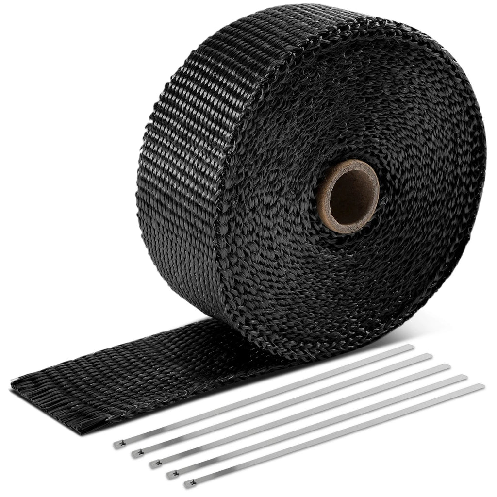2" Wide Black Fiberglass Exhaust Header Wrap for Universal (30Ft)