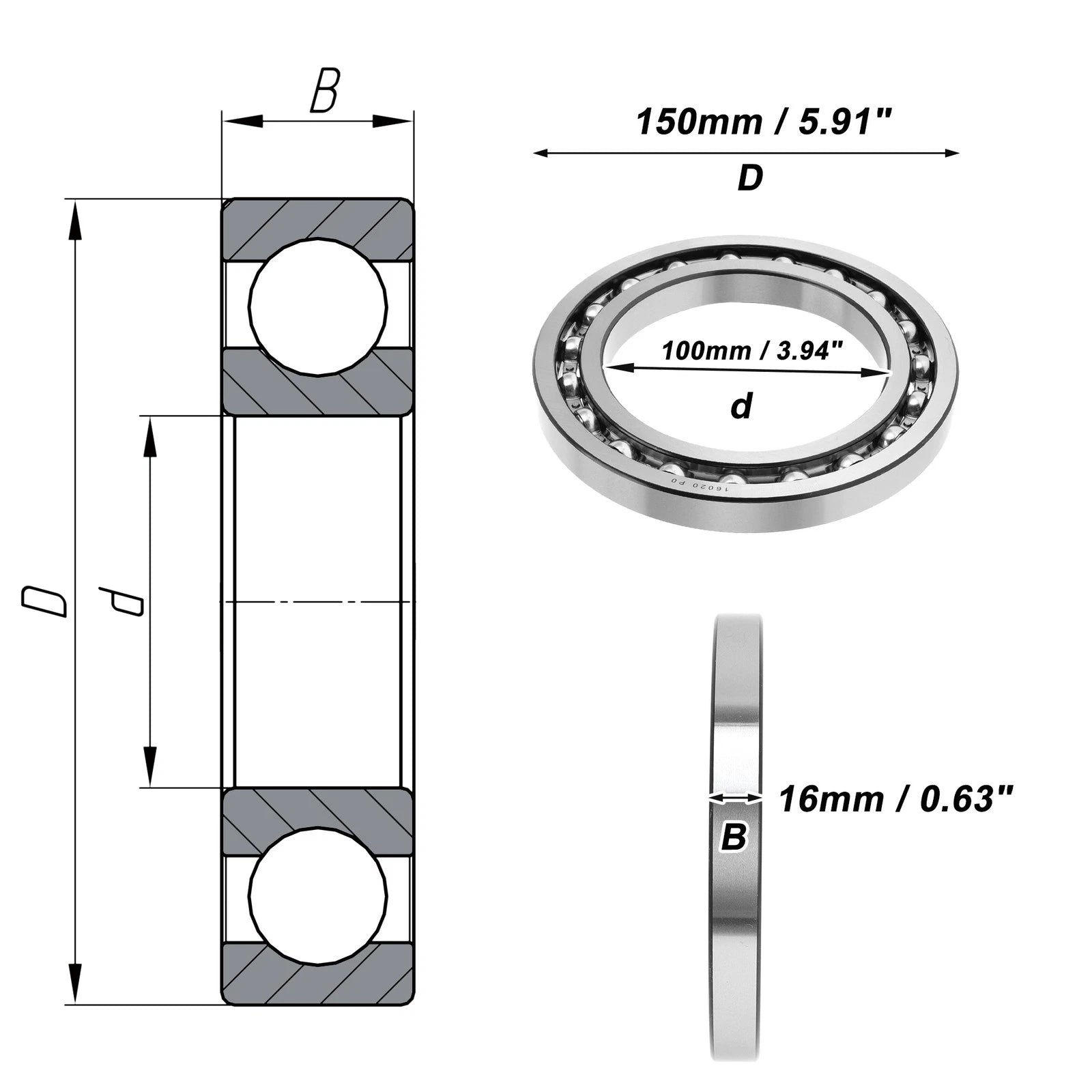 Deep Groove Ball Bearing 100x150x16mm for Scooter/Skateboard (P0)