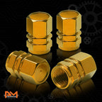 Set of 4 Gold Aluminum Tire Stem Caps for Universal Vehicles (Hexagon Style)