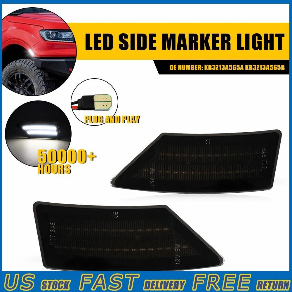 Smoked Lens White LED Front Side Marker Lights for Ford Ranger (2019–2022)