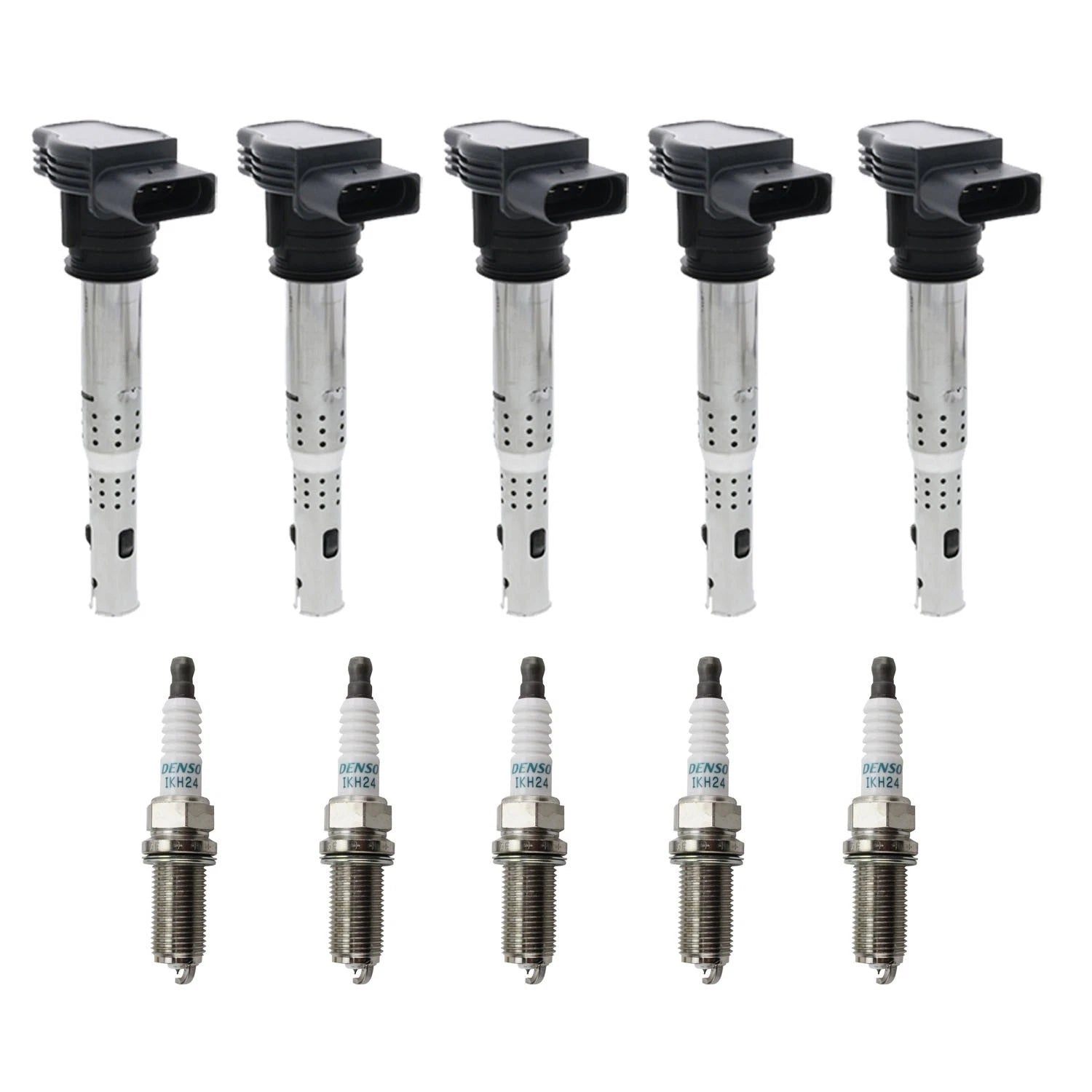 Set of 5 Ignition Coils & Denso Iridium Spark Plugs for Audi TT RS (2009–2019)