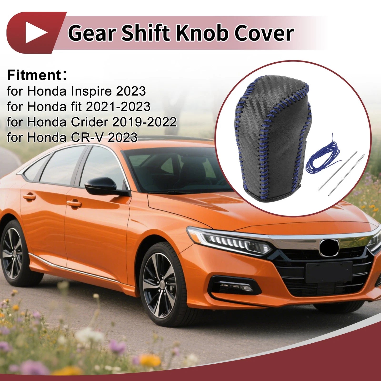 Gear Shift Knob Cover for Honda Inspire (2023) Blue Faux Leather