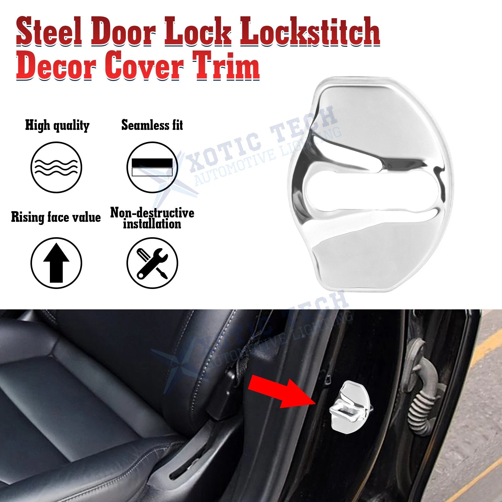 4PCS Silver Door Lock Covers for Tesla Model 3/Y (2017-2024)