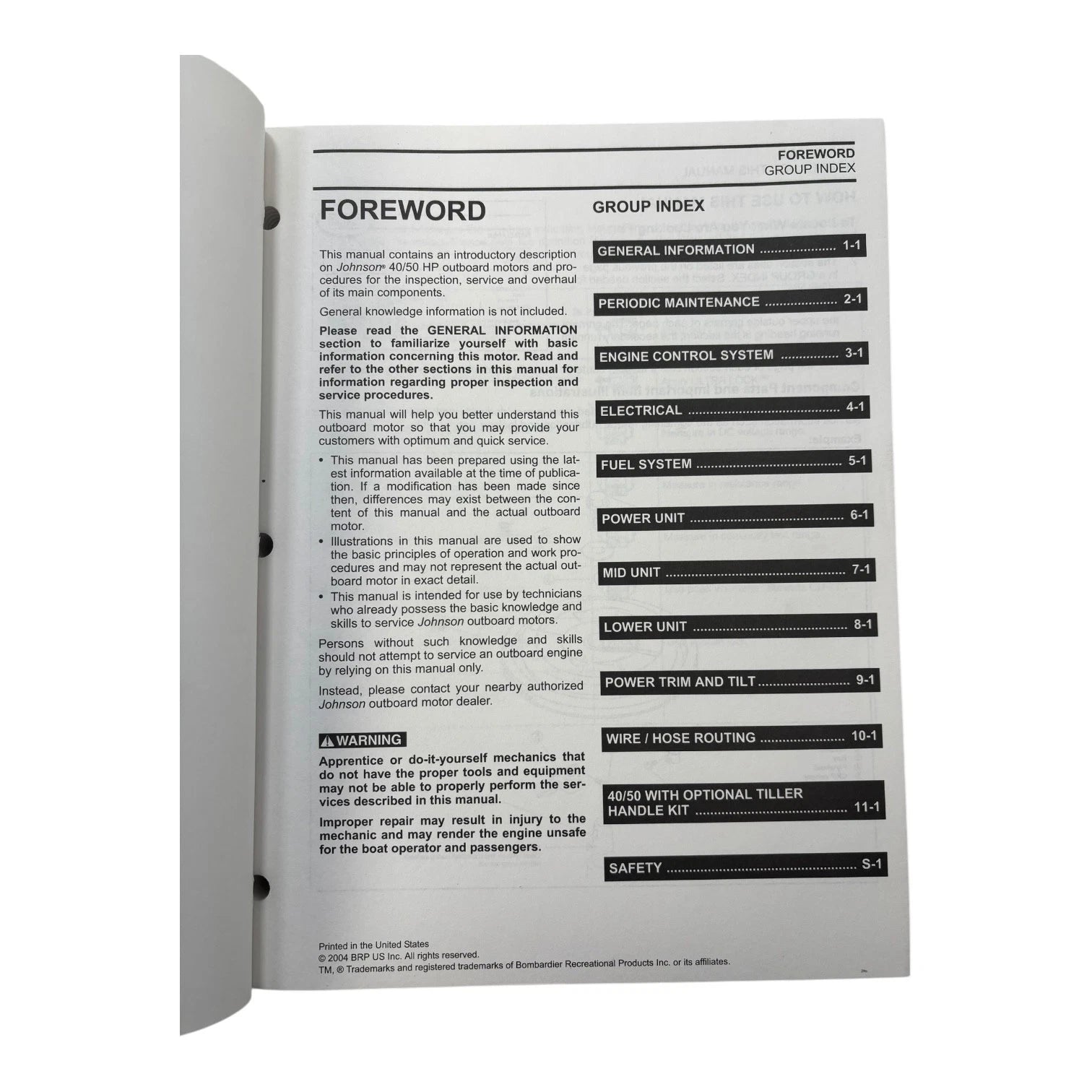 Service Manual for Johnson 5005994 4 Stroke 40/50 HP (2005)