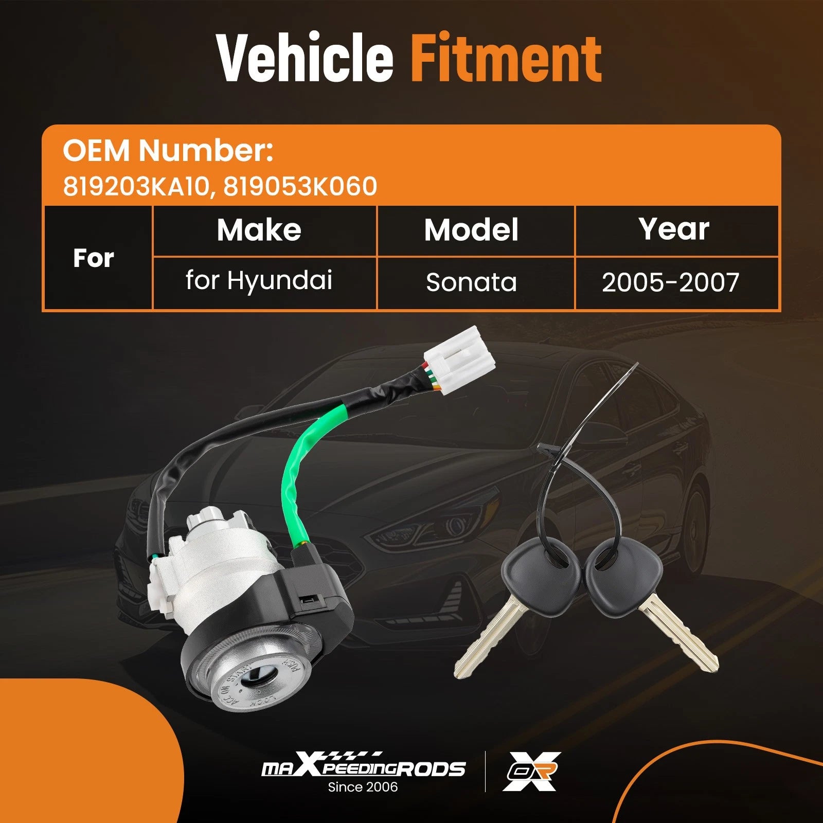 Ignition Lock Cylinder & 2 Keys for Hyundai Sonata (2005–2007)