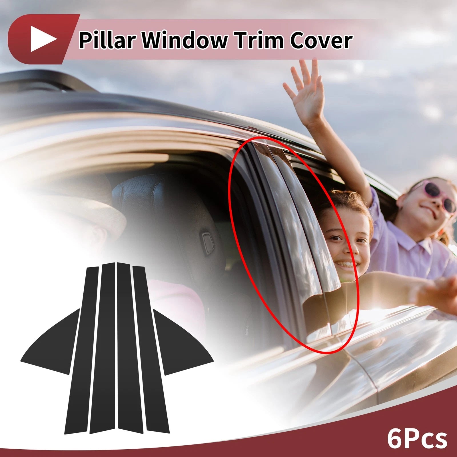 6 Pcs Car Door Pillar Window Trim for Honda Civic (1992–1995) Black