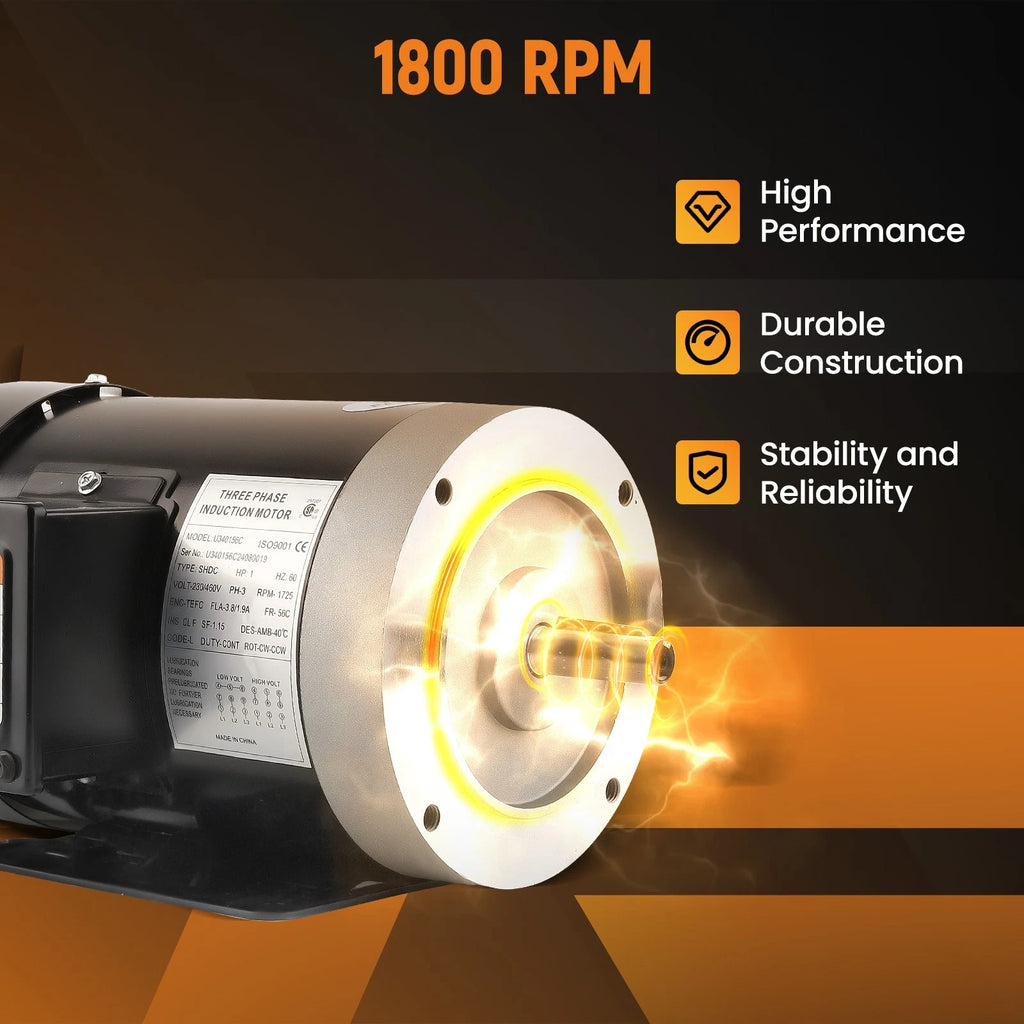 1HP Electric Motor 1800RPM 230V/460V 56C Frame 5/8" Shaft (Three Phase)
