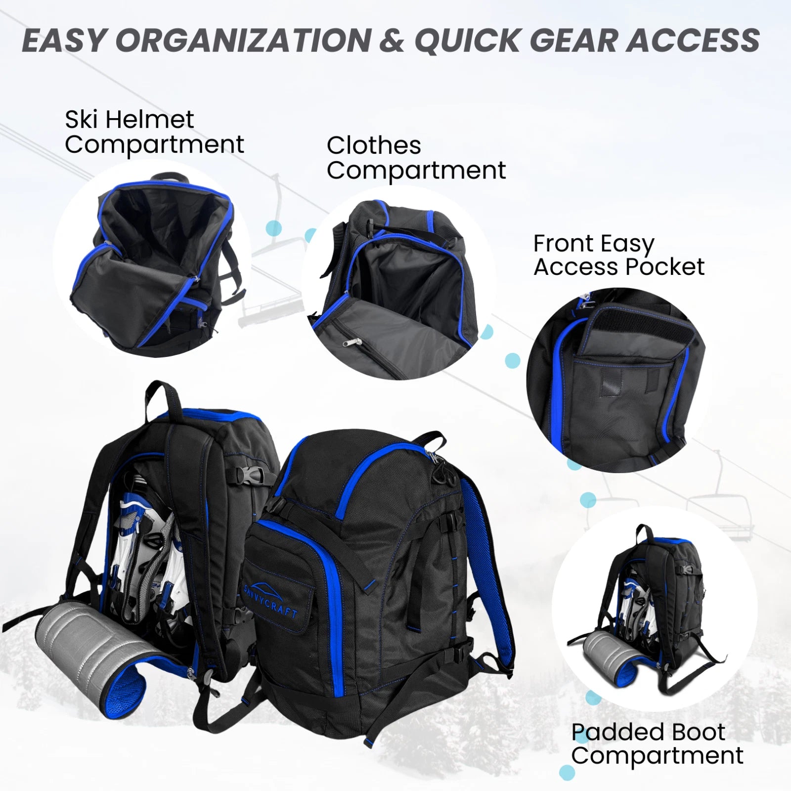 50L Ski Snowboard Boot Bag Backpack for Gear and Accessories