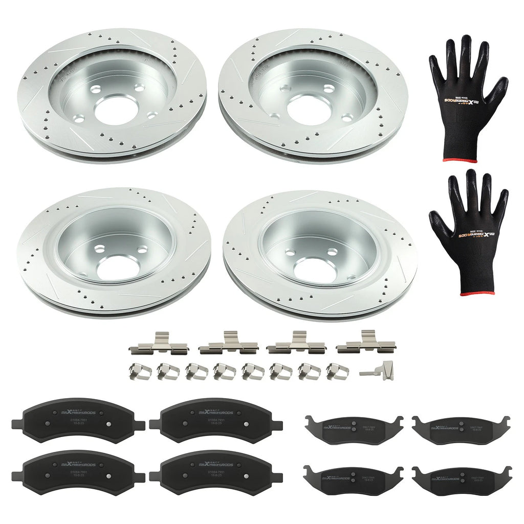 Front Rear Brake Disc Rotors + Brake Pads for Ram 1500 (2011–2018) / Chrysler Aspen (2007–2009)