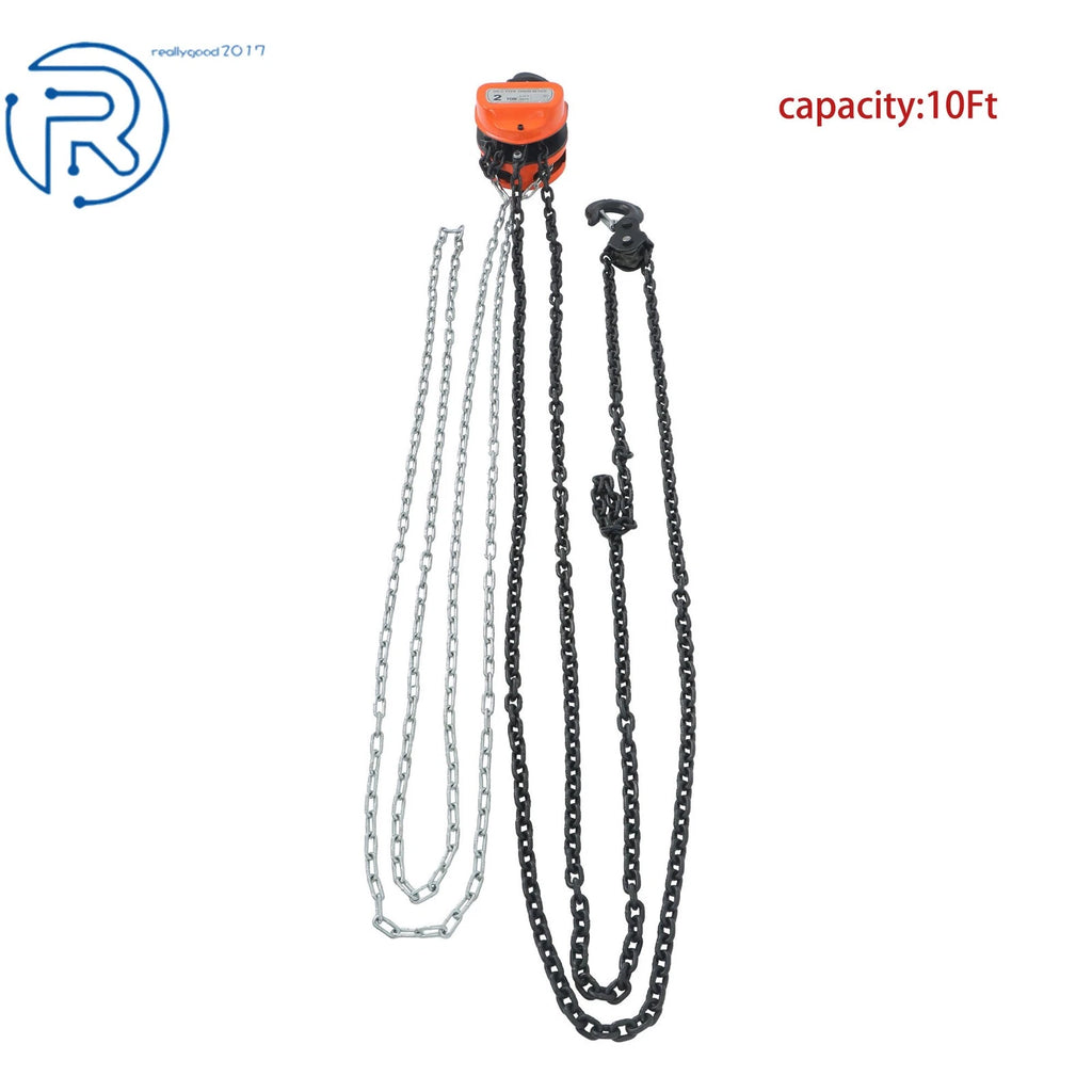 2 Ton Manual Chain Hoist with 2 Hooks and 10' Lift Capacity