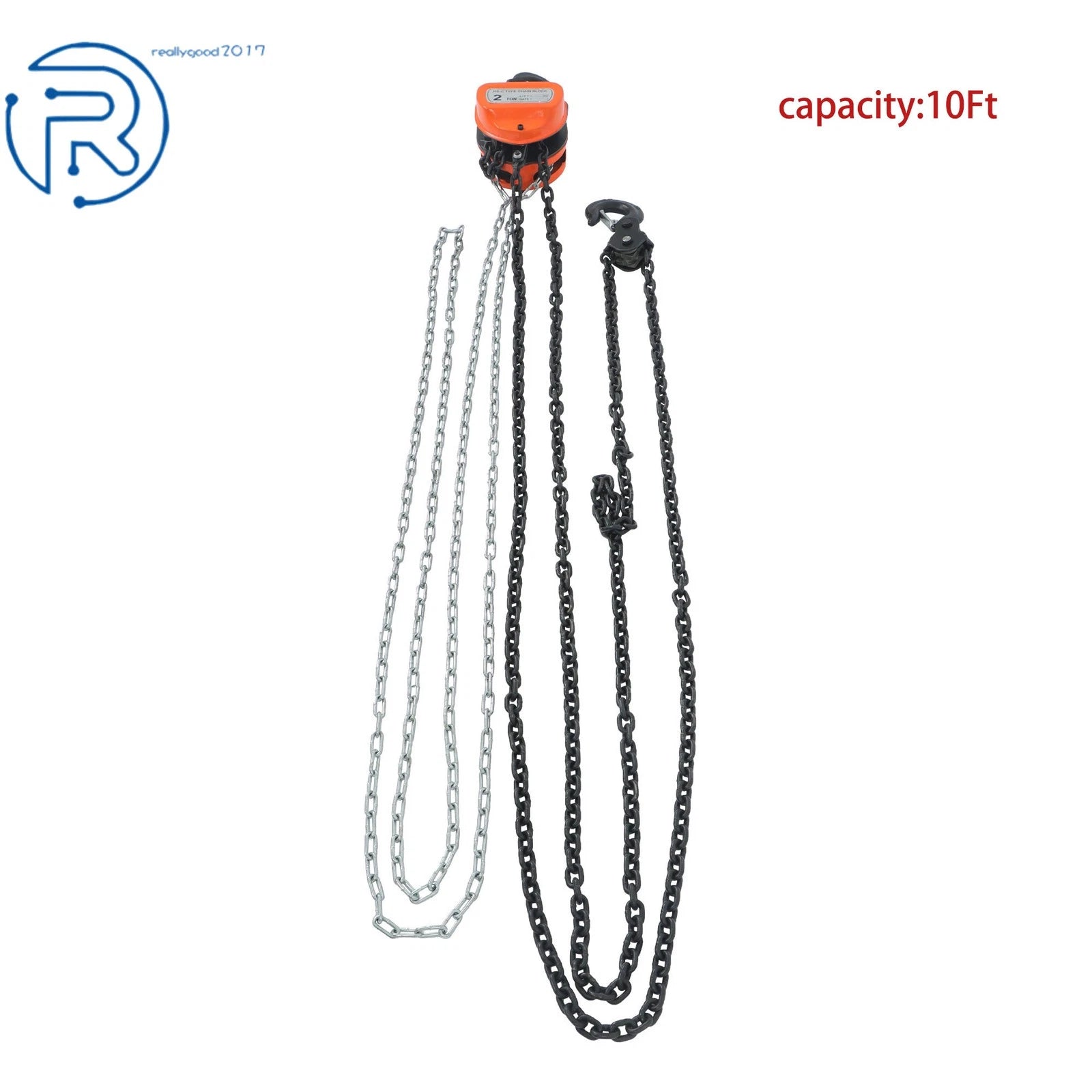 2 Ton Manual Chain Hoist with 2 Hooks and 10' Lift Capacity