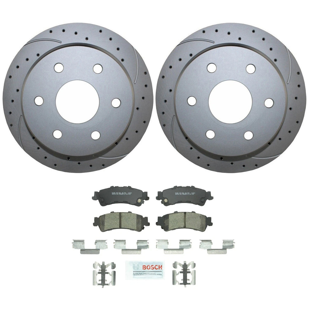 Rear Brake Kit Set of 4 Drilled 325mm Disc Rotors Bosch Ceramic Pads for Chevrolet GMC