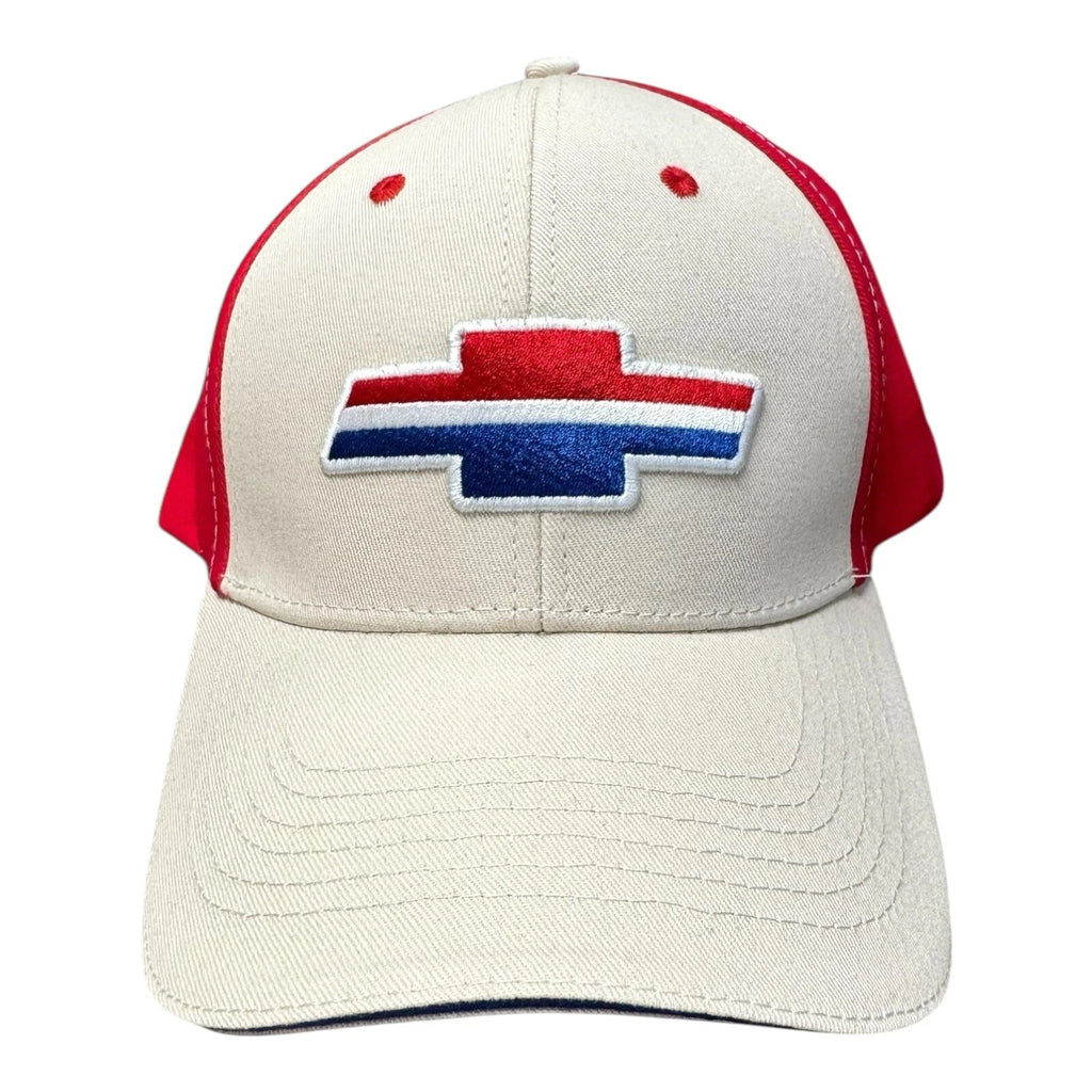 Embroidered Hat Cap for Chevy Bowtie Cream White Blue (—)