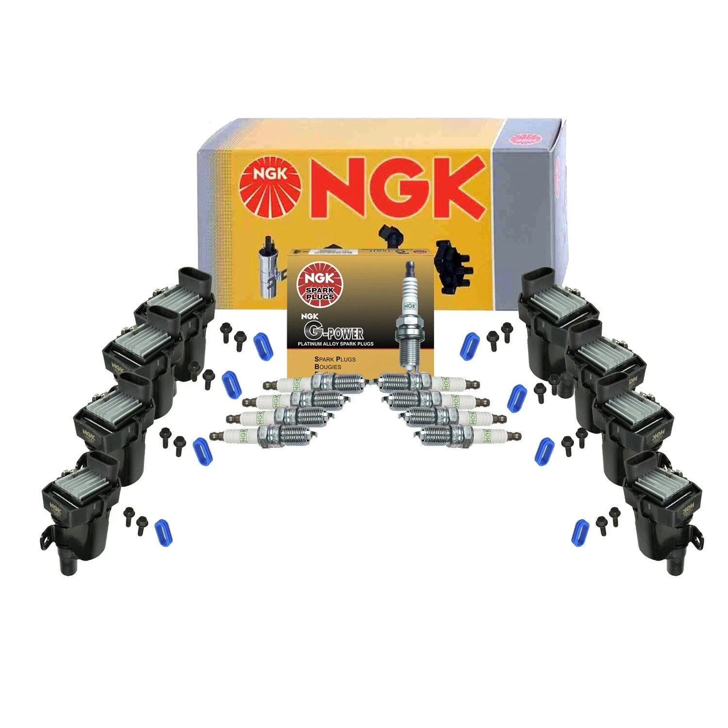 Set of 8 NGK Ignition Coils & G-Power Spark Plugs for Buick Cadillac Chevy V8
