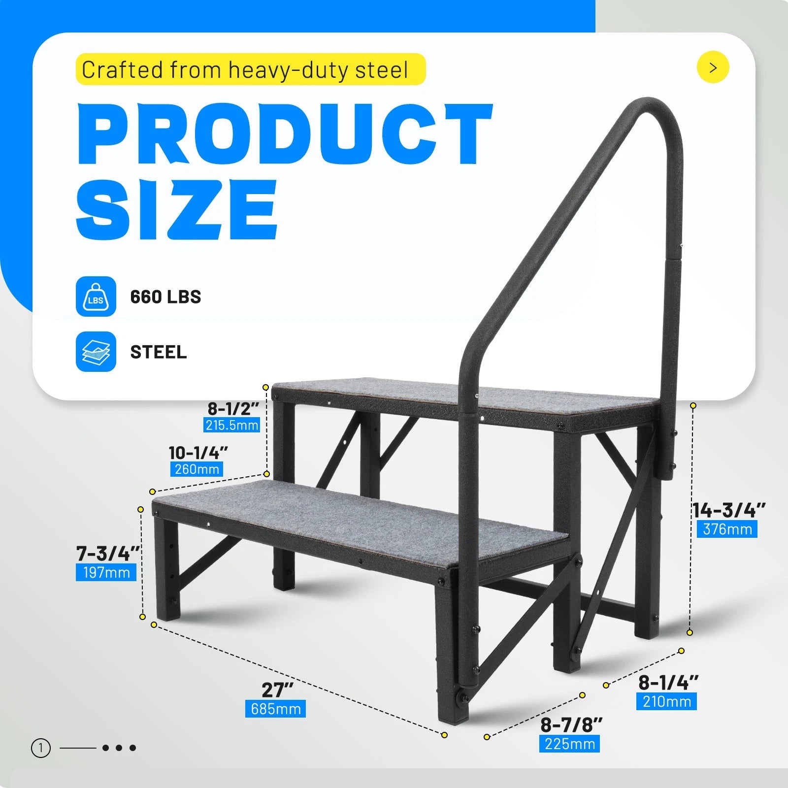 2 Steps Ladder for RV Trailer Travel Camper (660 lbs Capacity)