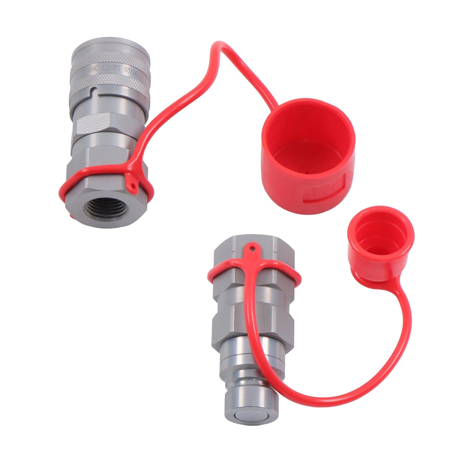 1/2" NPT Flat Face Hydraulic Quick Coupler Set for Skid Steer (Heavy Equipment)