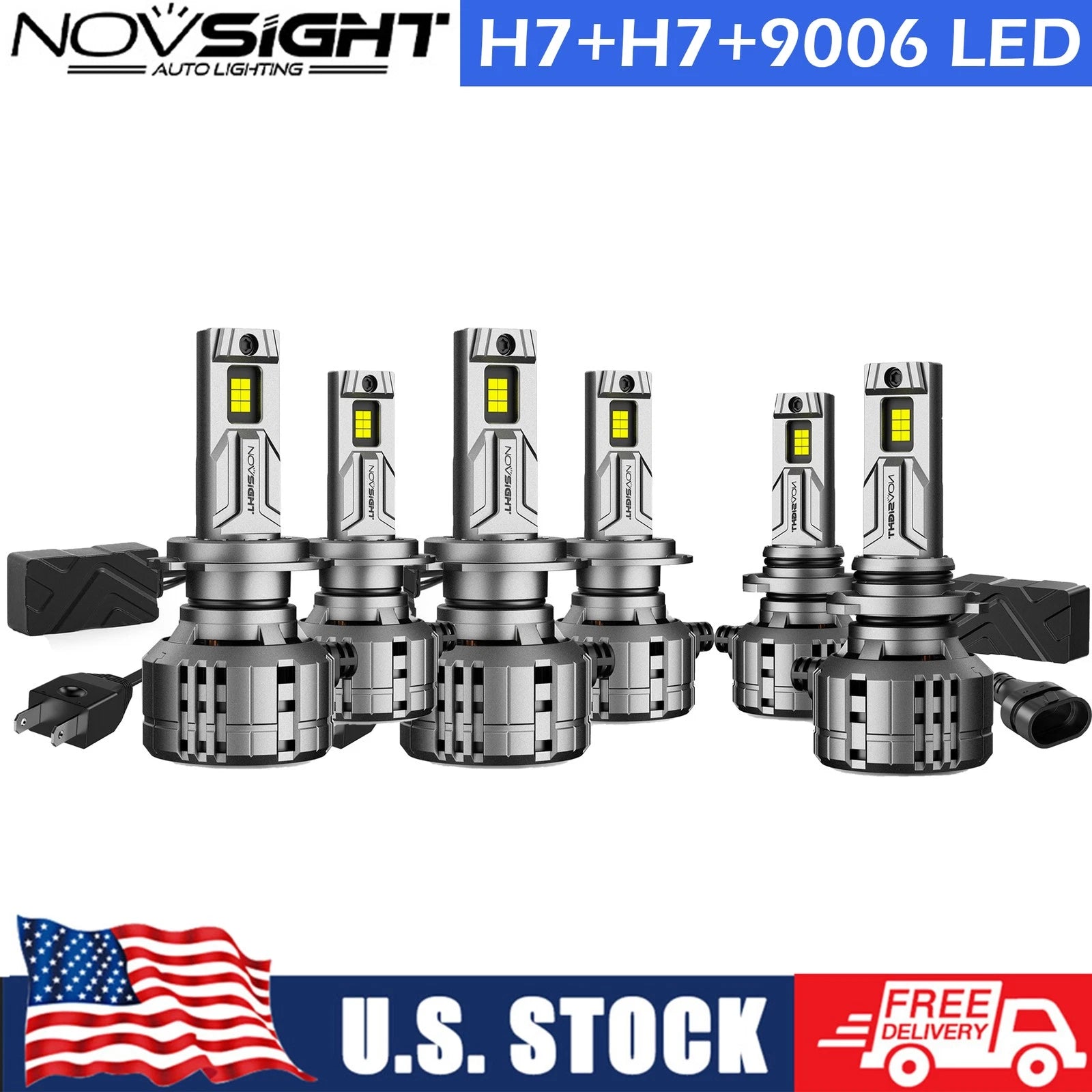 6x H7 + 9006 LED Headlight Bulbs Kit for High Low Beam Fog Light (6500K)