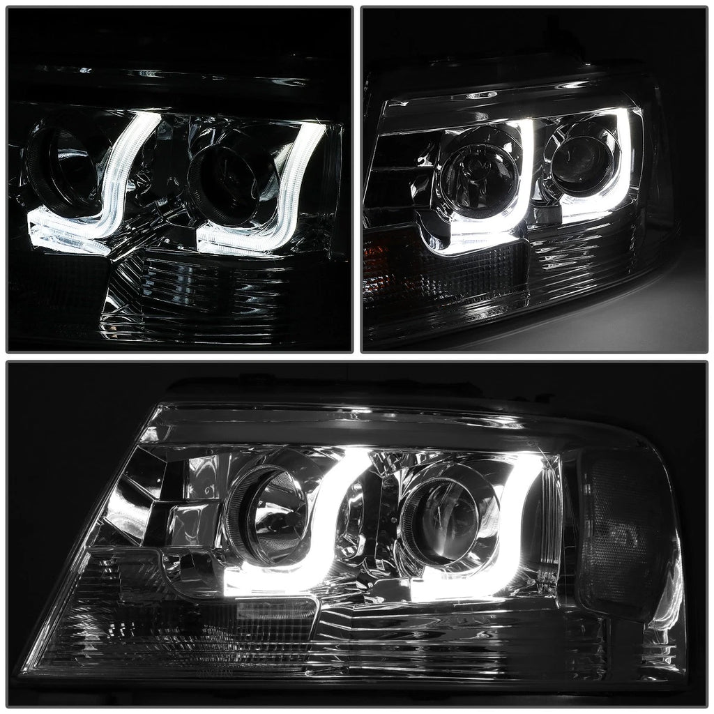 Chrome/Clear LED DRL Bar Projector Headlight for Ford F-150 (2004–2008)