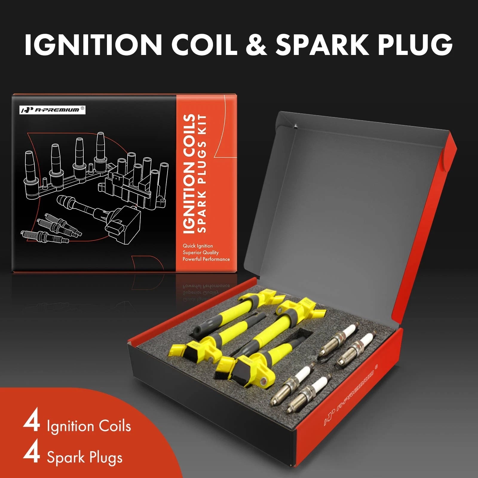 Set of 4 Ignition Coils & Iridium Spark Plugs for Hyundai Sonata (2011–2014)