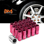 Set of 20 M12X1.25 Pink JDM Open End Cone Wheel Lug Nuts + Spline Locks + Key