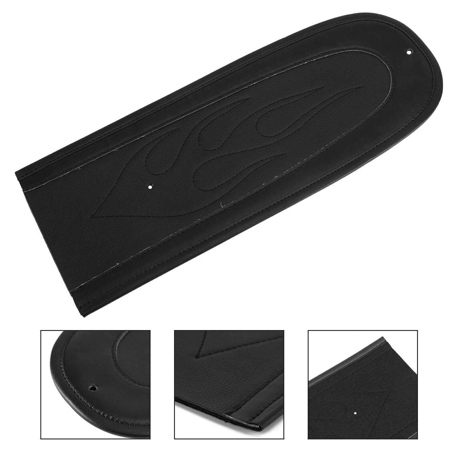Rear Seat Fender Bib for Harley Dyna Super Glide (T9) - Black Flame Stitch PU Leather