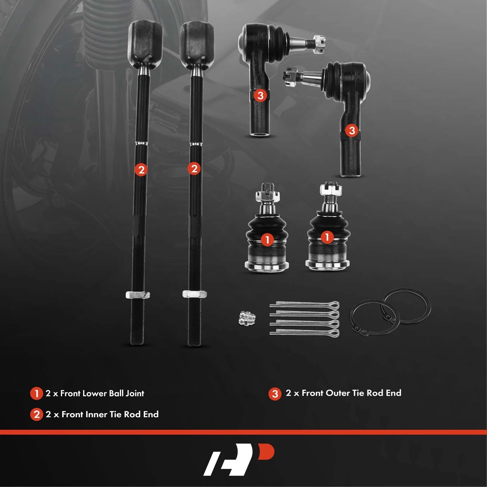 6X Inner & Outer Tie Rod Ends for Ford Taurus (1996-2007)