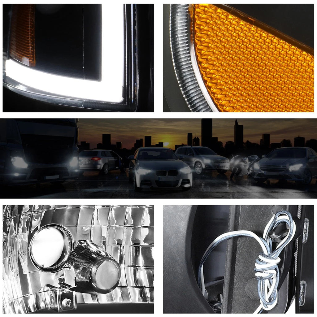 Dual L-Bar LED Headlight for Dodge Ram (1994–2002) - Black Housing, Amber Corner
