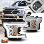 Sequential Square LED DRL Projector Headlights for Ford F150 (2018–2020)