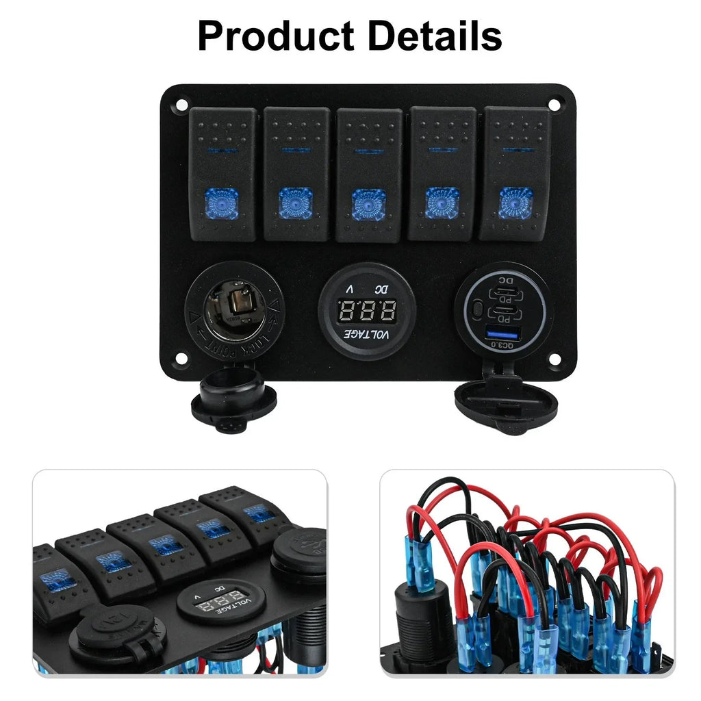 Switch Panel / Aluminium Waterproof / 12V–24V, 3-Port for Truck Caravan