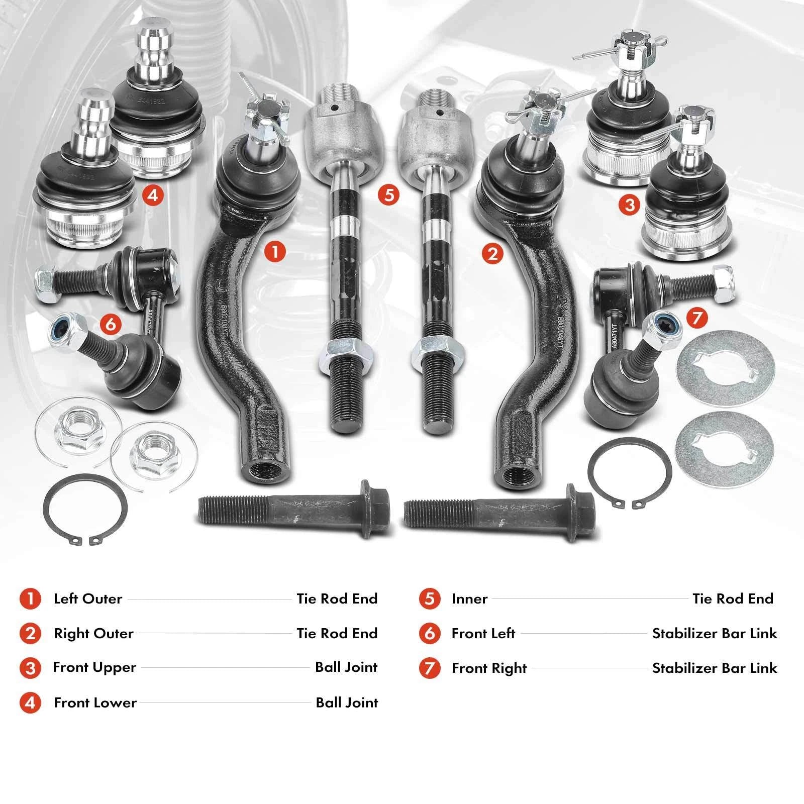 10x Front Ball Joints & Sway Bar Tie Rods for Nissan Frontier Pathfinder