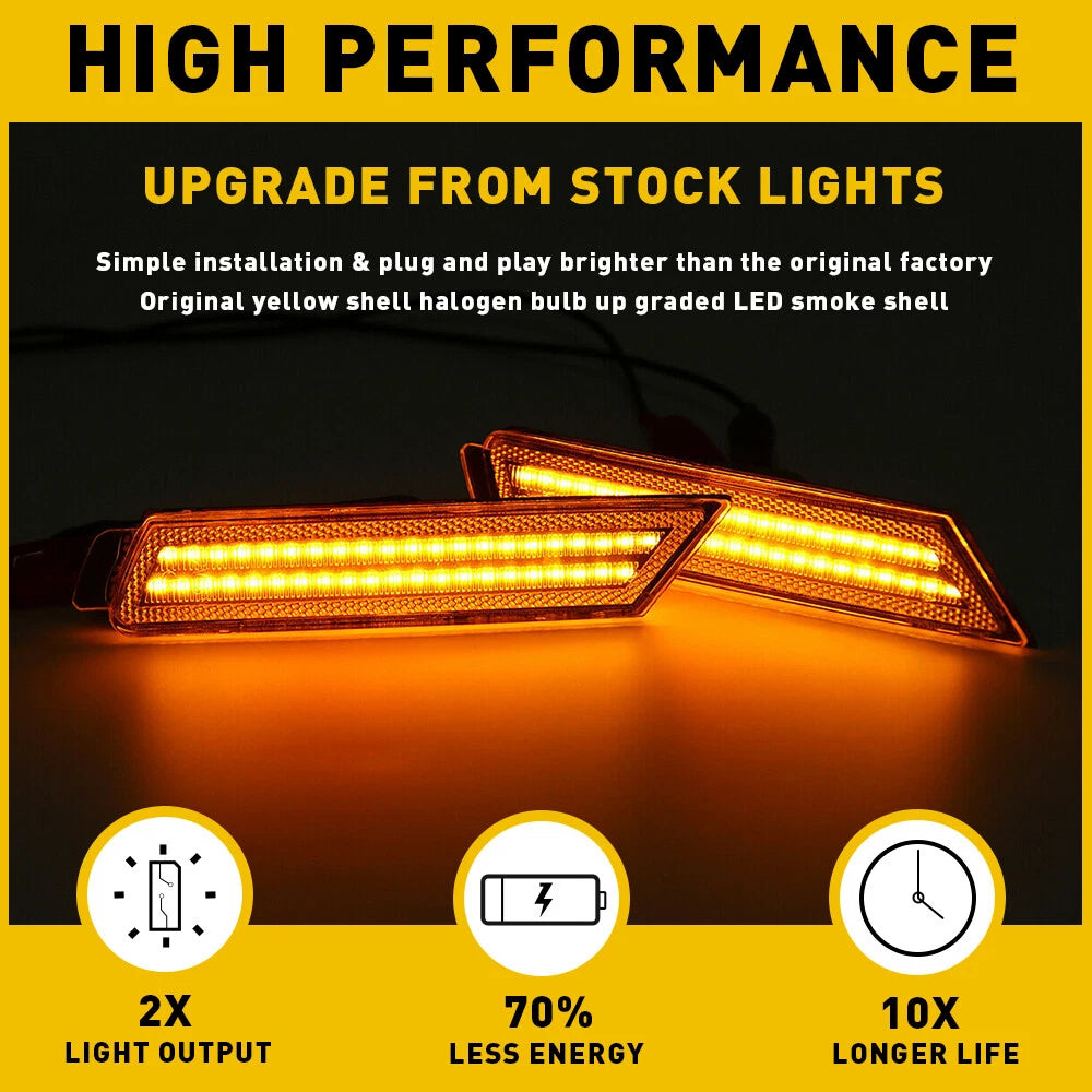 2X Smoked Lens Amber Front Side Marker Lights for Chevy Camaro (2010–2015)