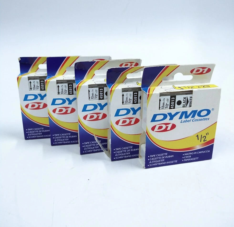 Set of 5 Dymo 45013 D1 12mm Label Cassettes
