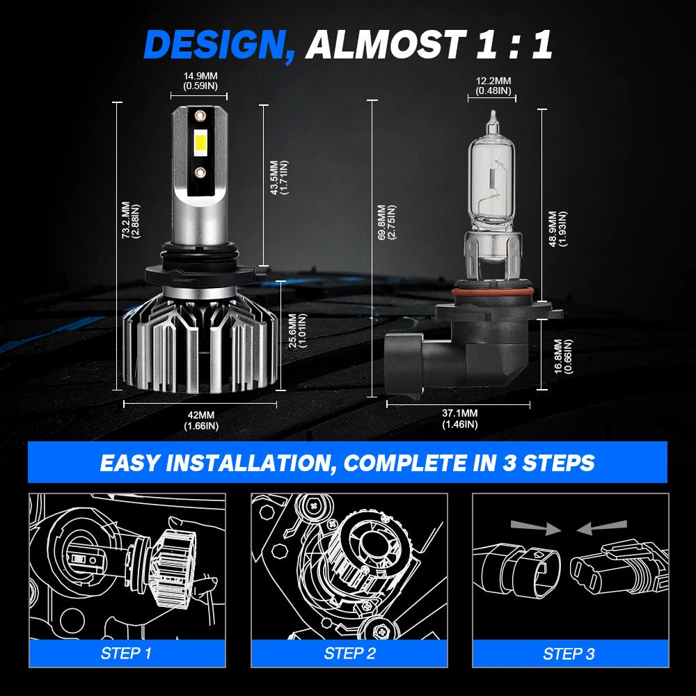 2X 9006 HB4 LED Headlight Bulbs for NOVSIGHT (Canbus Error Free)