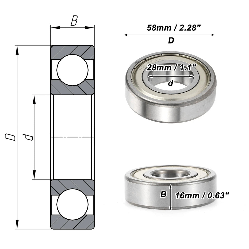 Deep Groove Ball Bearing 28x58x16mm for Scooter Skateboard (1Pc)