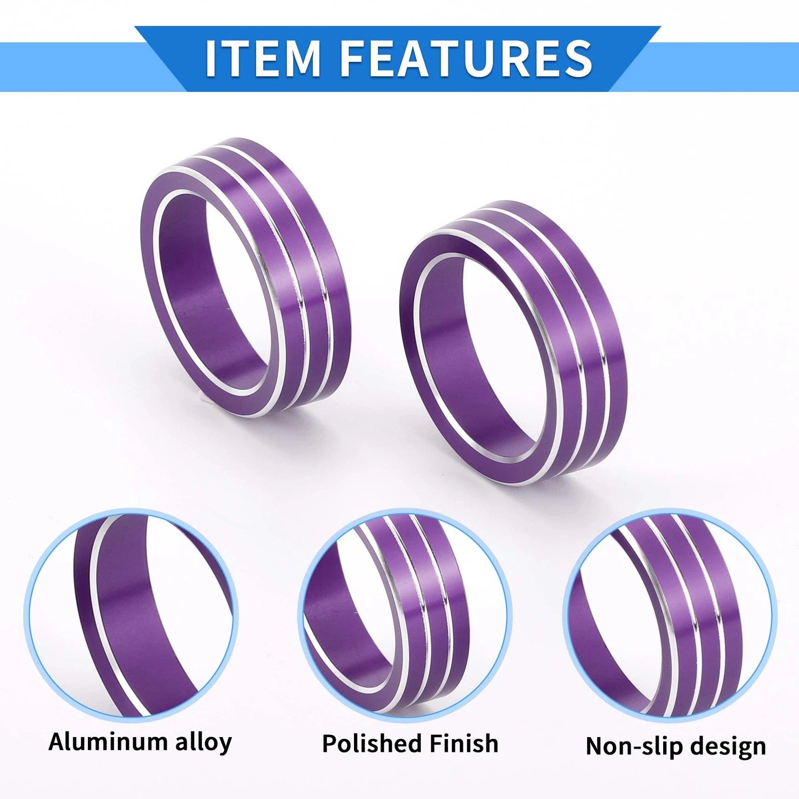 5X AC Engine Start Speaker Knob Cover Ring for Honda Civic (2016–2021) Purple