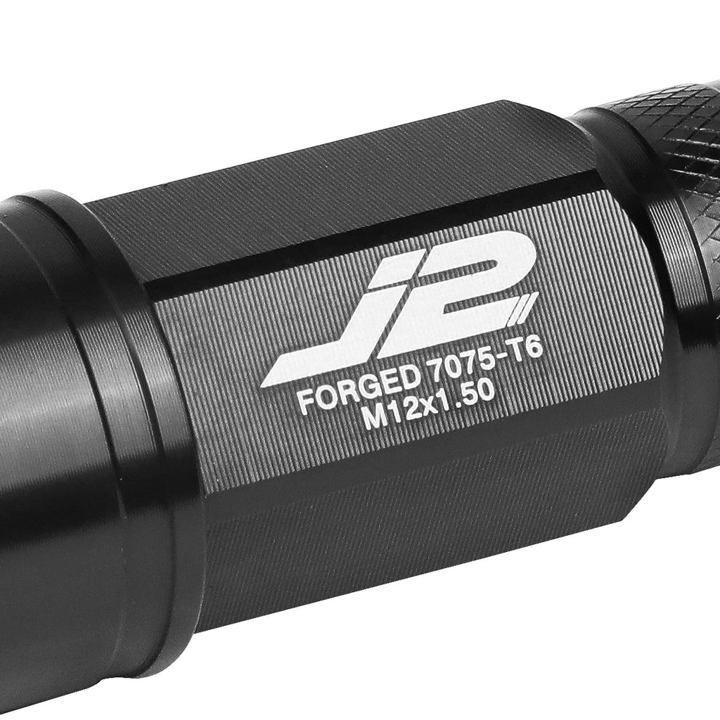 Set of 20 J2 7075 Forged Aluminum M12x1.5 Open-End Lug Nuts w/Adapter Black