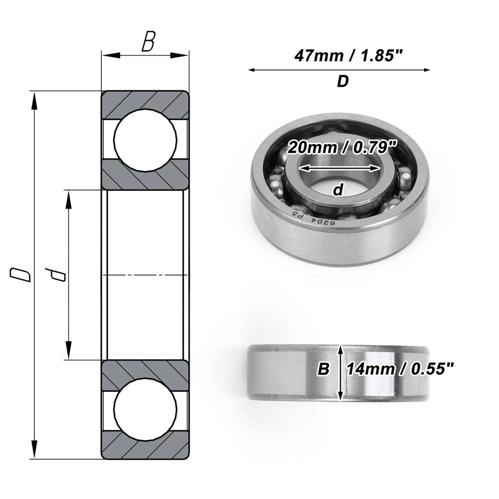 Deep Groove Ball Bearing 20x47x14mm for Scooter Skateboard (Single)