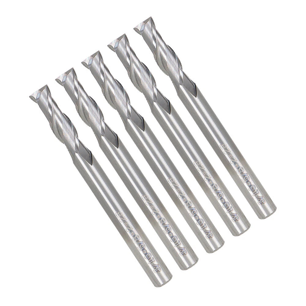 Set of 5 Carbide End Mills for Various Applications (3/16", 2 Flute)