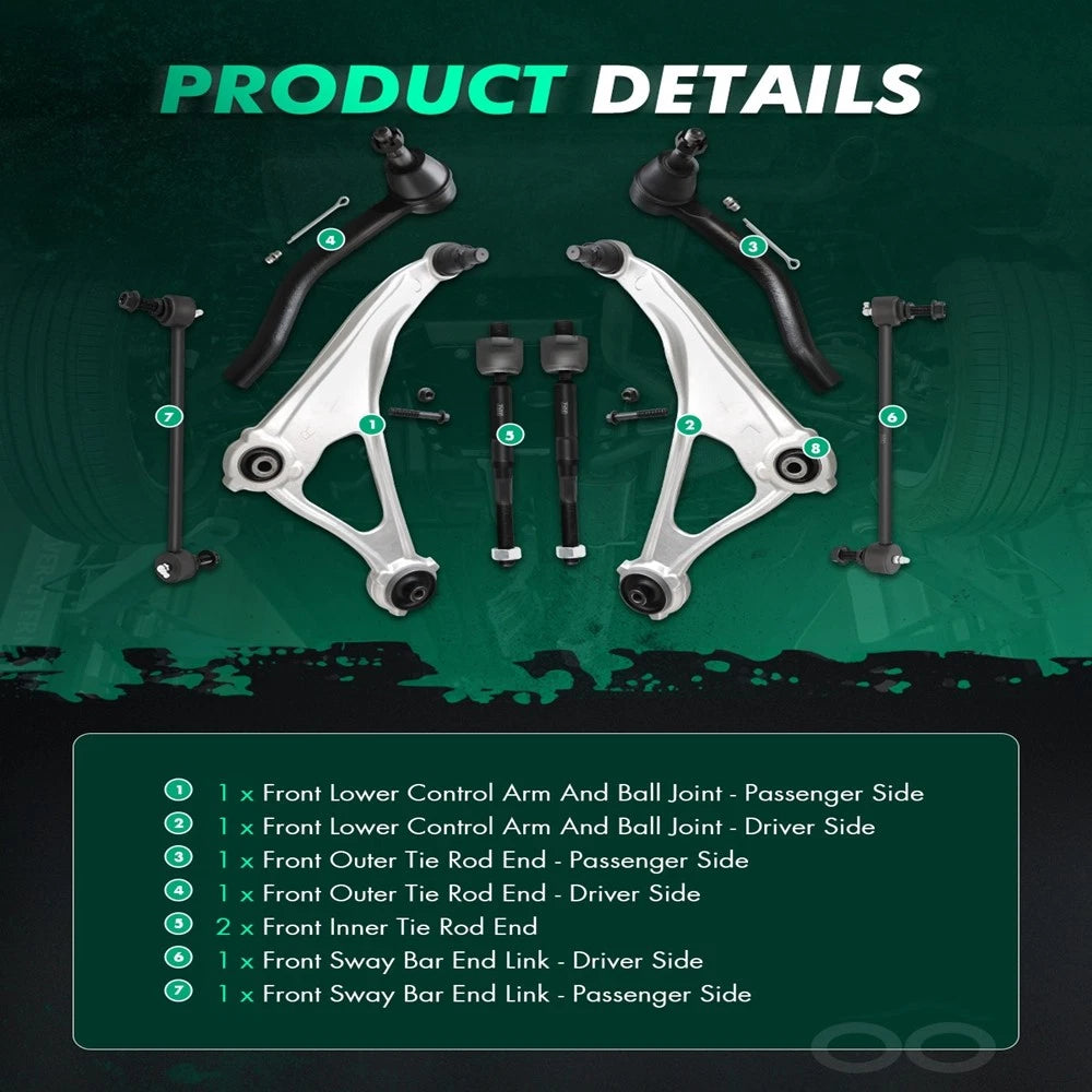 Set of 8 Front Lower Control Arm Ball Joints Tie Rod End for Nissan Altima (2015–2018)