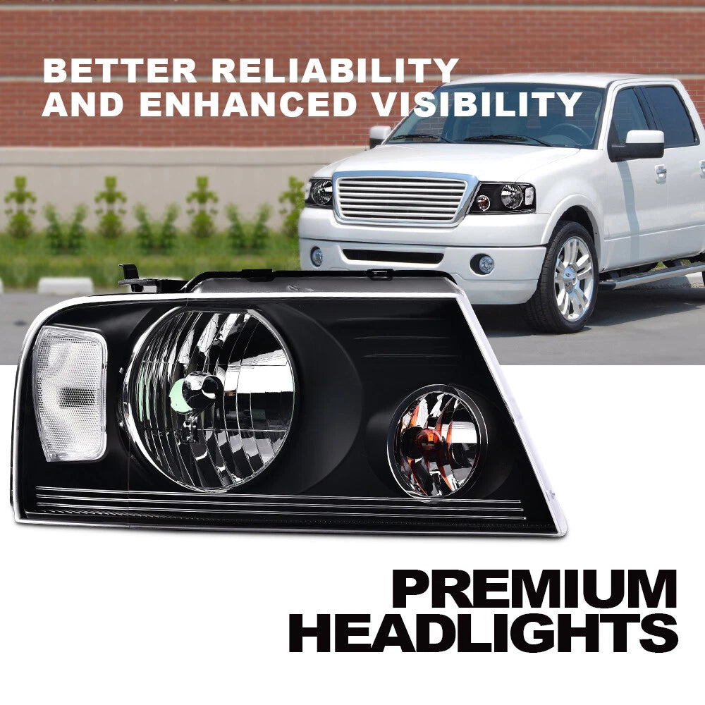 Set of 2 Black Headlights for Ford F150 (2004–2008)