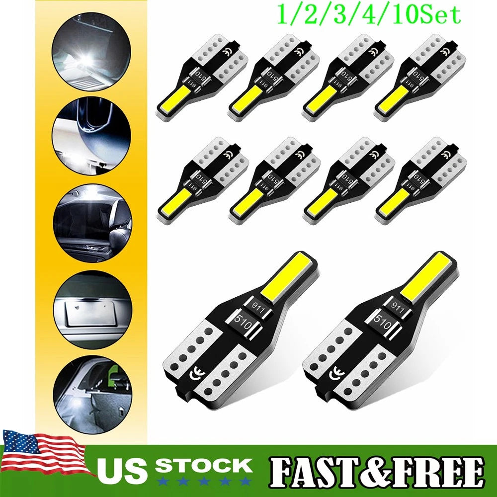 10X T10 194 168 LED White Dome License Side Marker Light Bulb for Vehicles