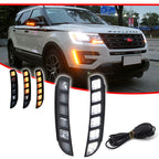 2X Front Bumper Switchback LED DRL Turn Signal Lights for Ford Explorer (2016–2019)