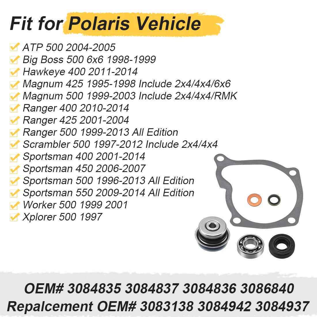 Water Pump Seal Kit for Polaris Ranger 400 425 500 (2000–2023)