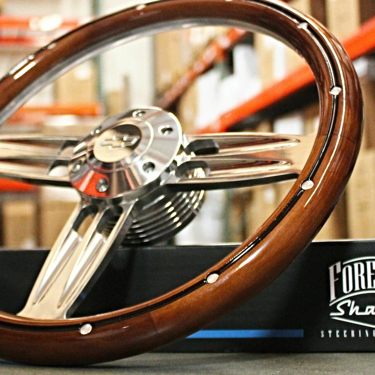 Steering Wheel Horn Bowtie Polished Dark Wood for 1960–1969 Chevy Pickup