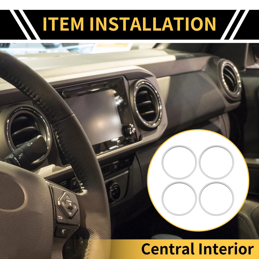 Set of 1 AC Vent Dashboard Decoration Rings for Toyota Tacoma (2016–2023) Silver Tone